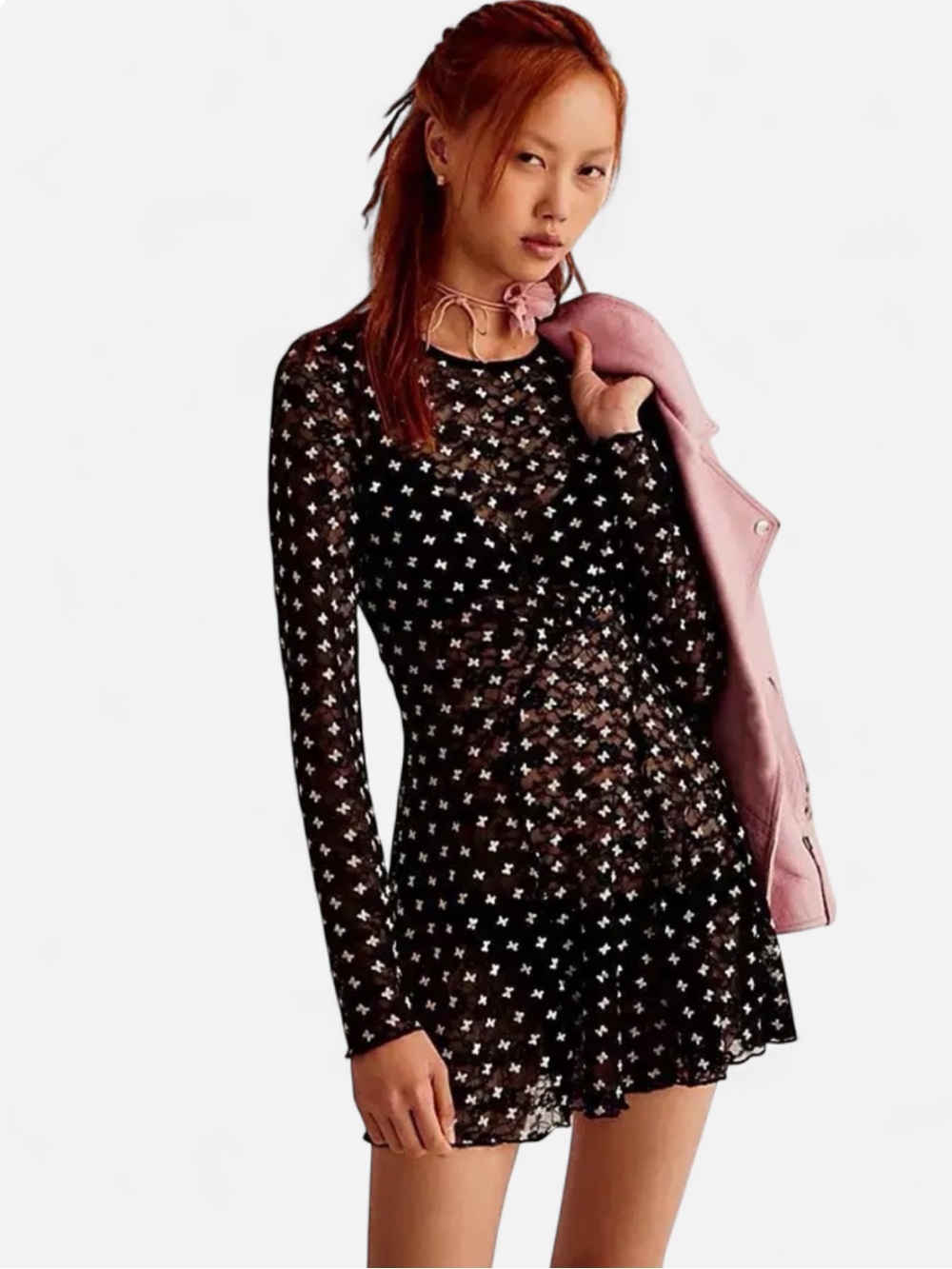 FREE PEOPLE Sheer Delight Long Sleeve Mini Dress MSRP $128